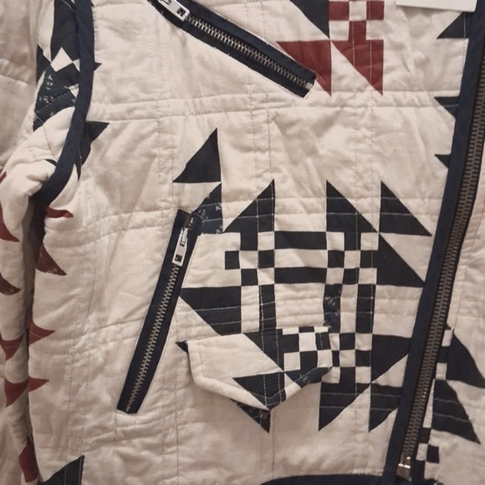 STAY WARM With Stylish Isabel Marant Quilt Geometric Patterned Ecru Jacket - Picture 4 of 8